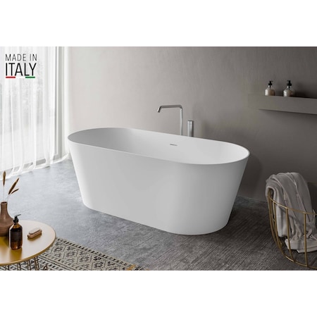 Ruvati 67-inch White epiStone Solid Surface Oval Freestanding Bath Tub Omnia Matte RVB6750WH
